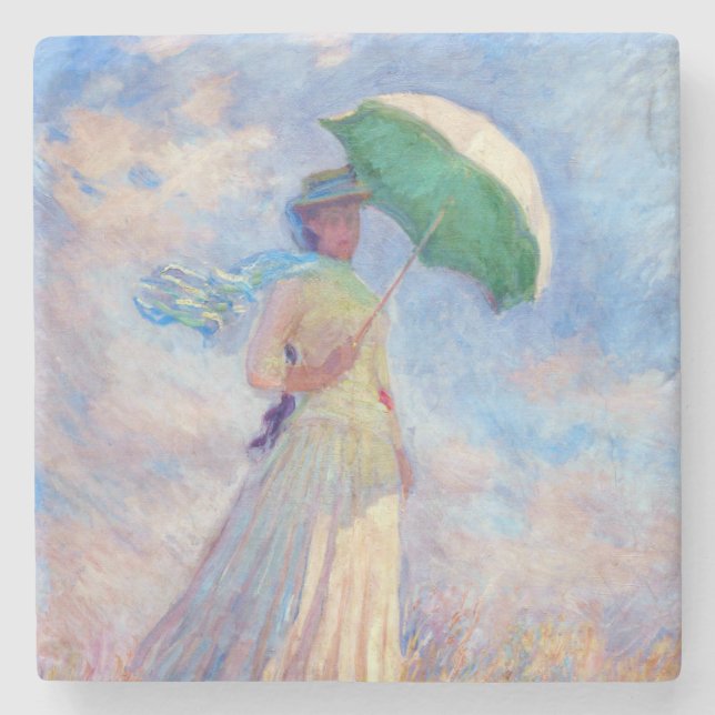 Claude Monet - Eine Frau mit einem Sonnenschirm au Steinuntersetzer (Vorderseite)