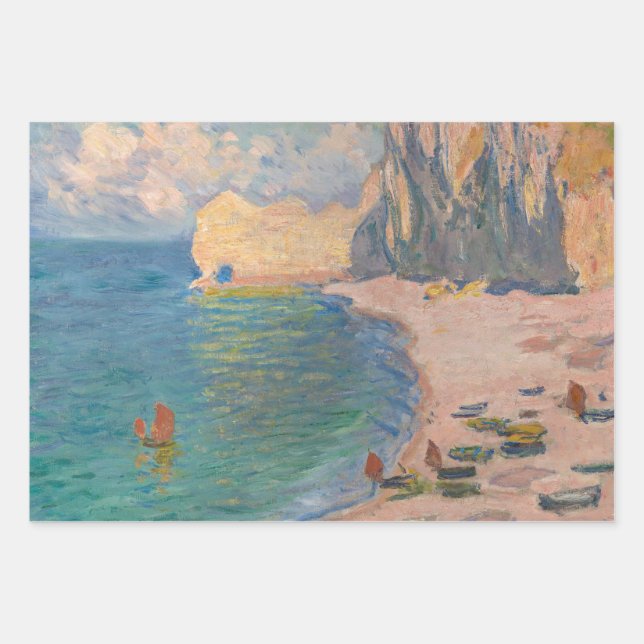 Claude Monet - Etretat: Strand und Falaise d'Betwe Geschenkpapier Set (Vorderseite)