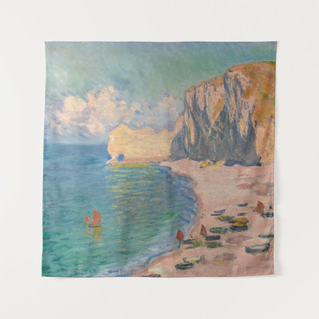 Claude Monet - Etretat: Strand und Falaise d'Betwe Wandteppich (Vorderseite)