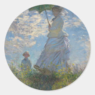 Claude Monet - Frau mit einem Parasol-Kunstwerk Runder Aufkleber