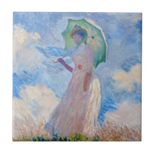 Claude Monet - Frau mit Sonnenschirm nach links Fliese