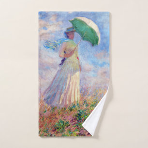 Claude Monet - Frau mit Sonnenschirm nach rechts Badhandtuch Set