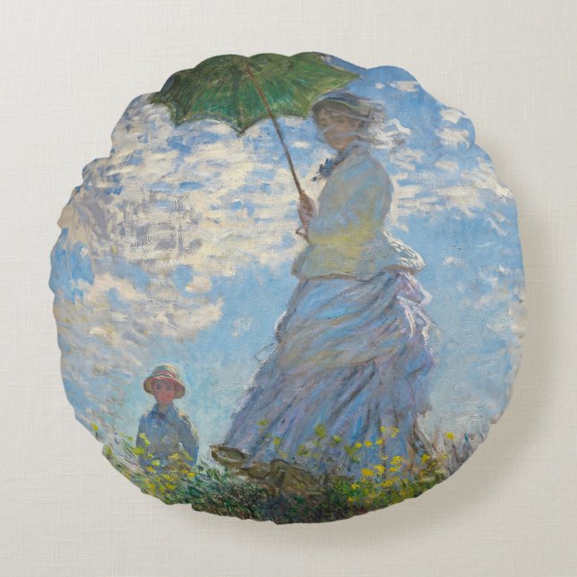 Claude Monet | Frau mit Sonnenschirm Rundes Kissen (Vorderseite)