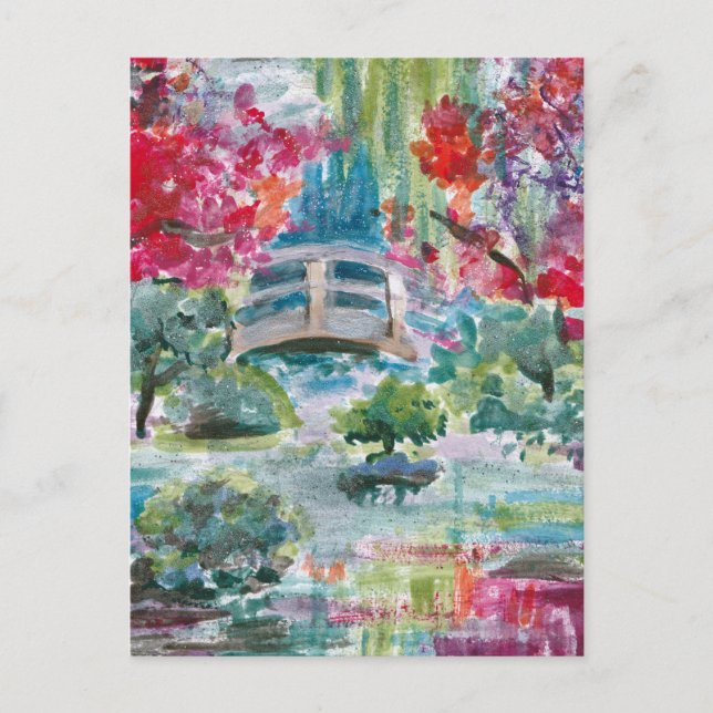 Claude Monet Garden Teichbrücke Gemälde Jigsaw Pu Postkarte (Vorderseite)