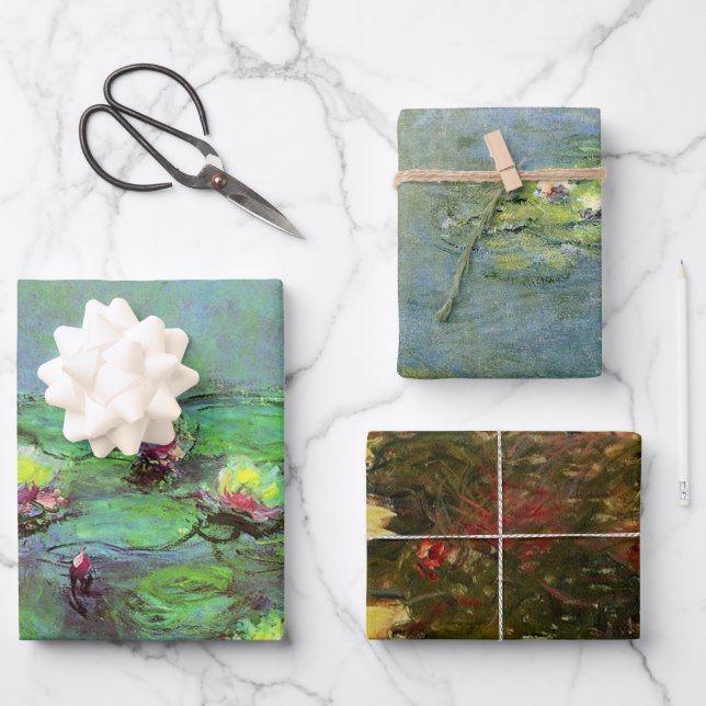 Claude Monet Green & Yellow Water Lilies Geschenkpapier Set (Vorderseite)
