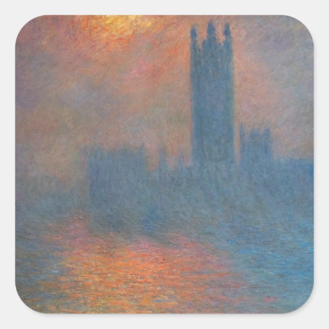 Claude Monet - Houses of Parliament London Quadratischer Aufkleber (Vorderseite)