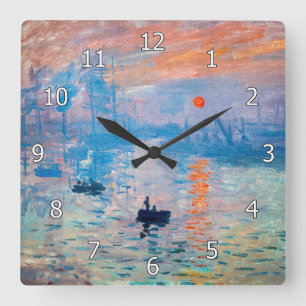 Claude Monet - Impression, Sonnenaufgang Quadratische Wanduhr