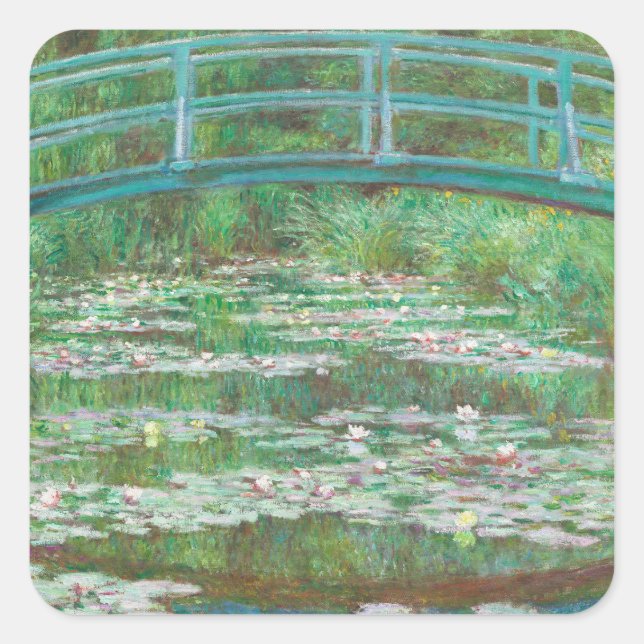 Claude Monet Japanese Footbridge. Impressionismus Quadratischer Aufkleber (Vorderseite)