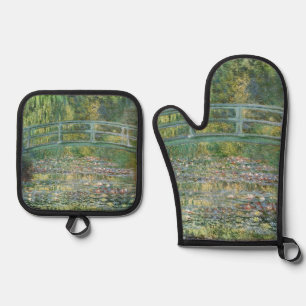 Claude Monet Japanische Brücke Seerosen Kunst Ofenhandschuh & Topflappen-Set