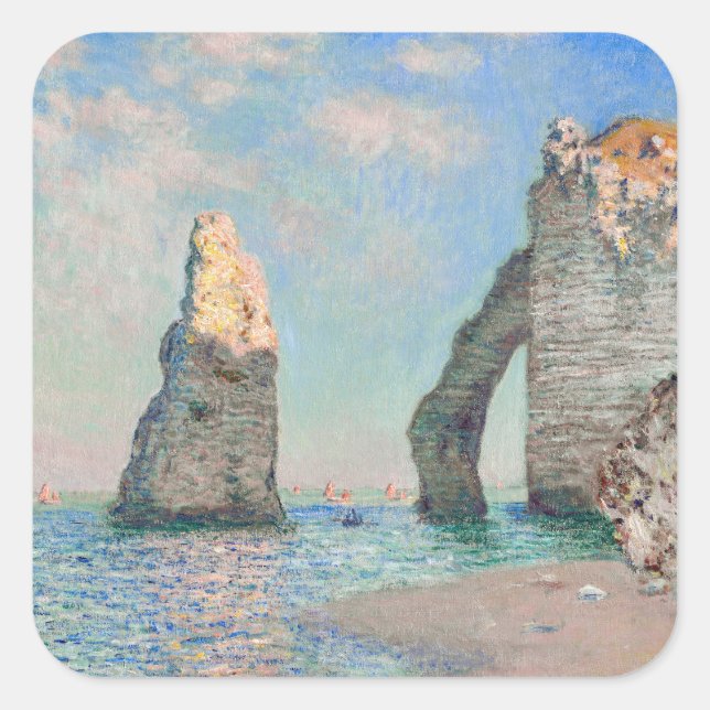 Claude Monet - Klippen bei Etretat Quadratischer Aufkleber (Vorderseite)