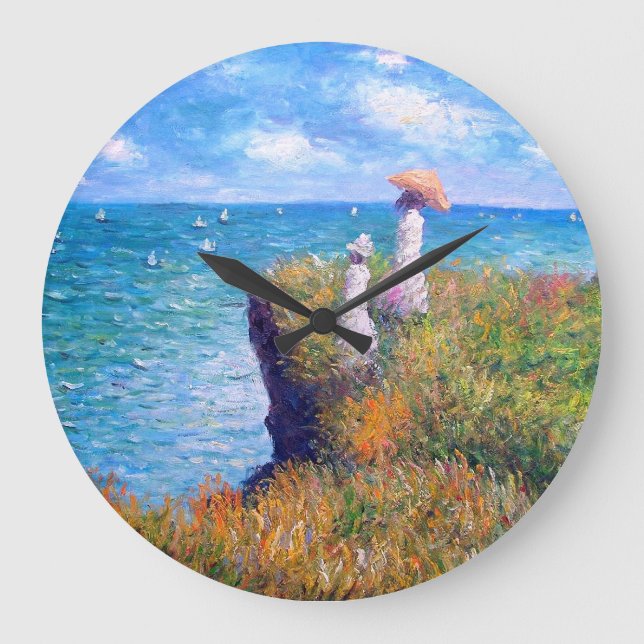 Claude Monet: Klippen-Weg bei Pourville Große Wanduhr (Vorderseite)