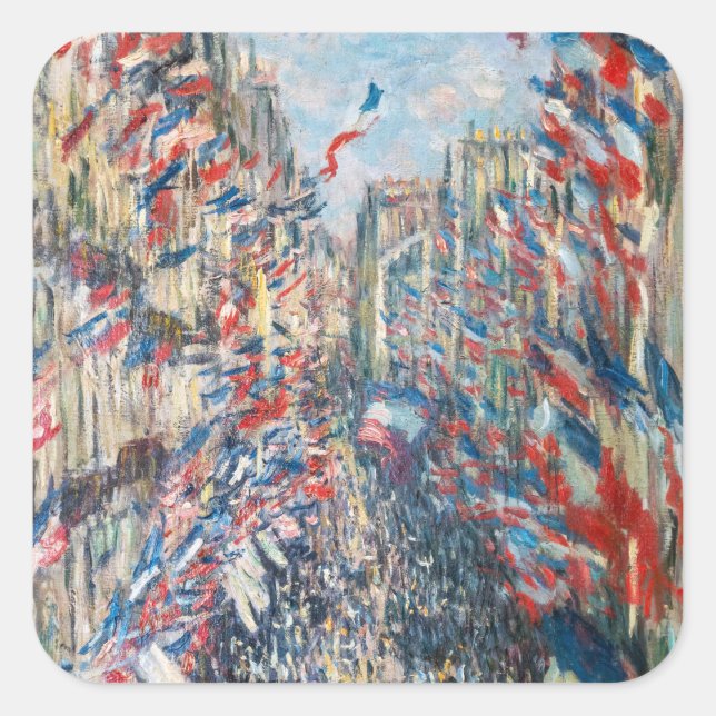 Claude Monet - La Rue Montorgueil - Paris Quadratischer Aufkleber (Vorderseite)