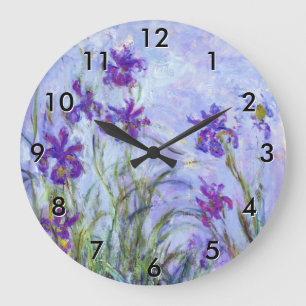 Claude Monet - Lilac Irises / Iris Mauves Große Wanduhr