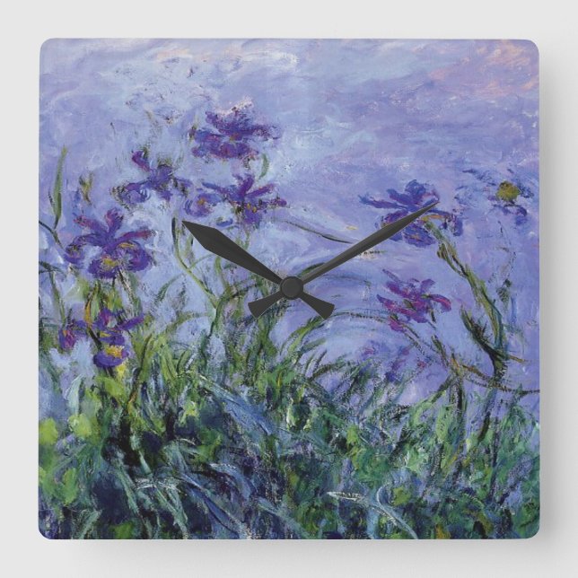 Claude Monet Lilac Irises Quadratische Wanduhr (Vorderseite)