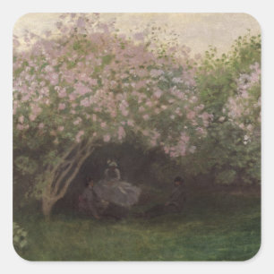 Claude Monet Lilacs, Gray Weather, 1872 Quadratischer Aufkleber