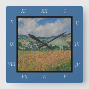 Claude Monet Malerei, Mohnfeld in Giverny Quadratische Wanduhr