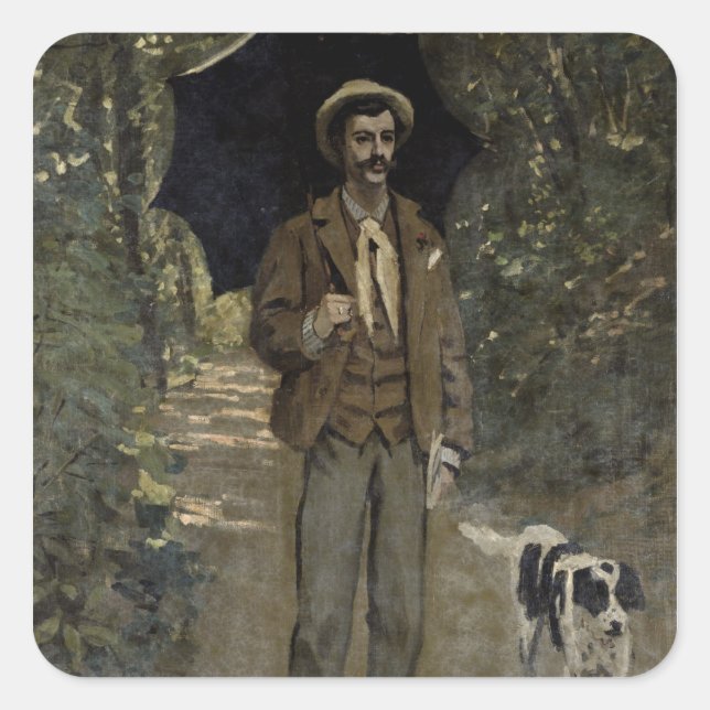 Claude Monet | Mann mit Schirm, c.1868-69 Quadratischer Aufkleber (Vorderseite)