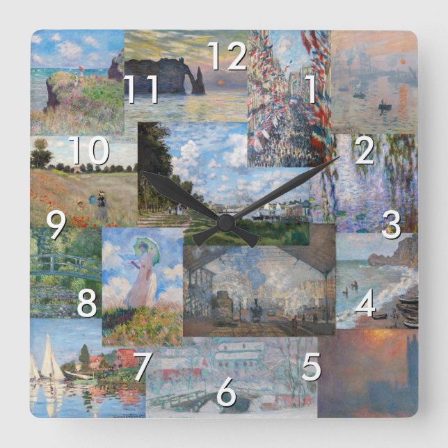 Claude Monet - Meisterwerke Patchwork Quadratische Wanduhr (Vorderseite)