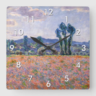 Claude Monet - Mohnfeld 1890 (Giverny) Quadratische Wanduhr