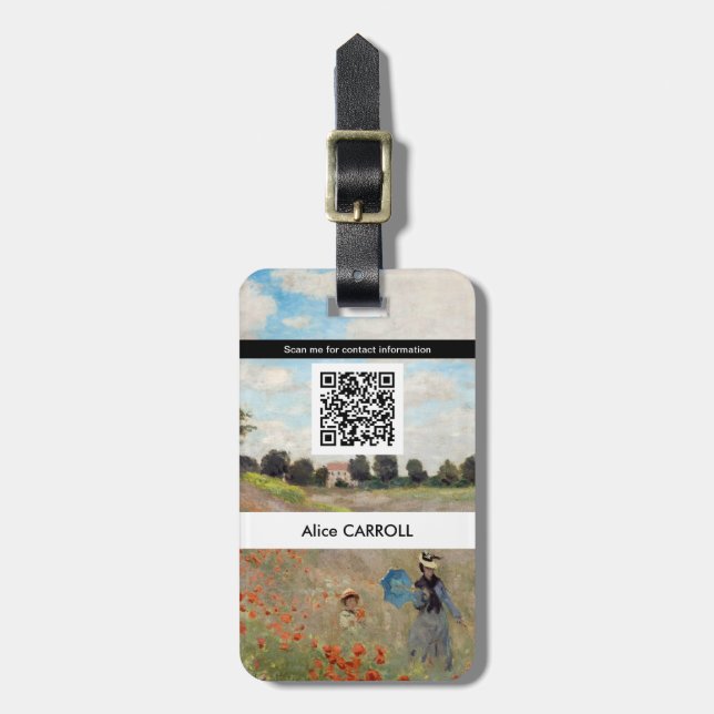 Claude Monet - Mohnfeld - QR-Code Gepäckanhänger (Vorderseite vertikal)