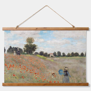 Claude Monet - Mohnfeld Wandteppich Mit Holzrahmen