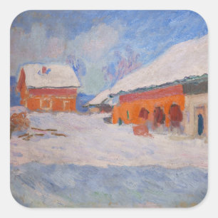 Claude Monet - Norwegen, Rote Häuser in Bjornegaar Quadratischer Aufkleber