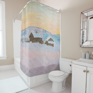 Claude Monet - Norwegische Landschaft, Blaue Häuse Duschvorhang
