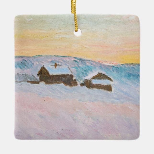 Claude Monet - Norwegische Landschaft, Blaue Häuse Keramikornament (Vorderseite)