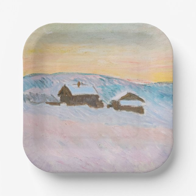 Claude Monet - Norwegische Landschaft, Blaue Häuse Pappteller (Vorderseite)