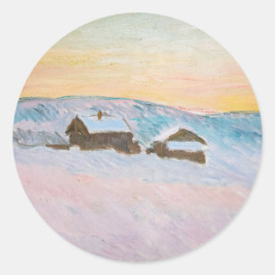 Claude Monet - Norwegische Landschaft, Blaue Häuse Runder Aufkleber
