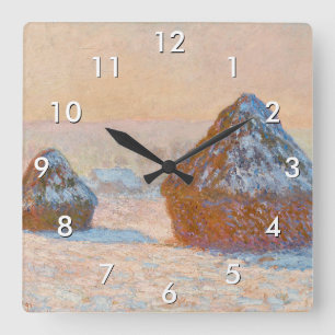Claude Monet - Rührstäbe, Schneeeffekt, Morgen Quadratische Wanduhr
