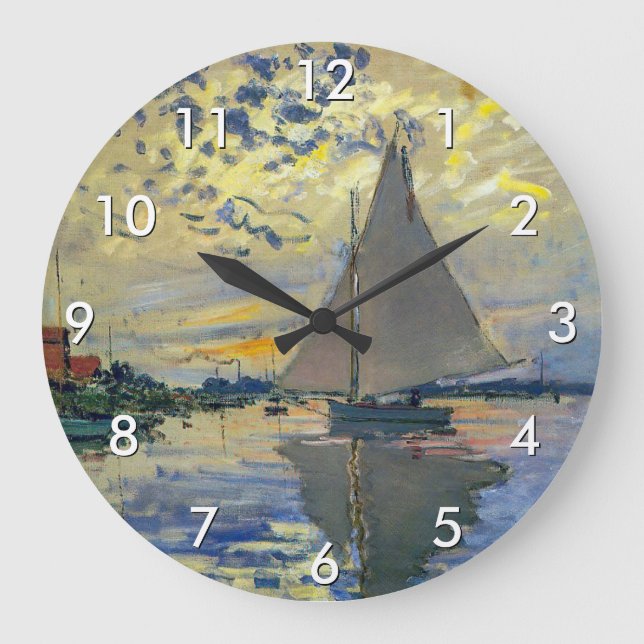 Claude Monet - Sailboat bei Le Petit-Gennevilliers Große Wanduhr (Vorderseite)
