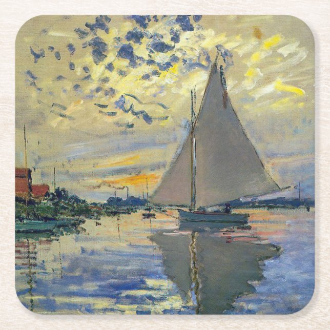 Claude Monet - Sailboat bei Le Petit-Gennevilliers Rechteckiger Pappuntersetzer (Vorderseite)