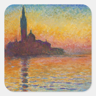 Claude Monet - San Giorgio Maggiore bei Dämmerung Quadratischer Aufkleber
