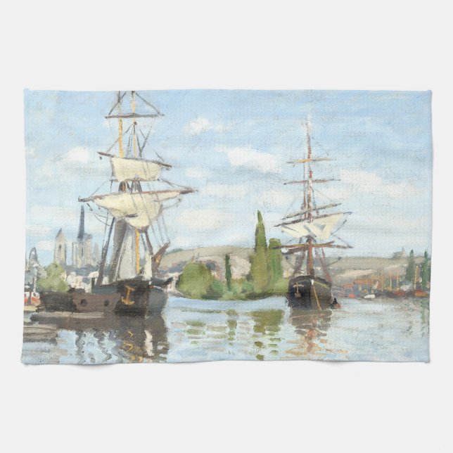 Claude Monet. Schiffe, die auf der Seine in Rouen  Geschirrtuch (Horizontal)