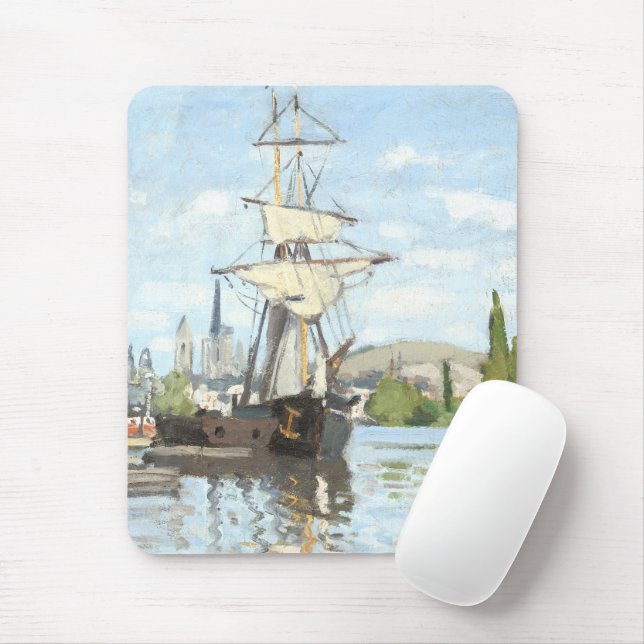 Claude Monet. Schiffe, die auf der Seine in Rouen  Mousepad (Mit Mouse)