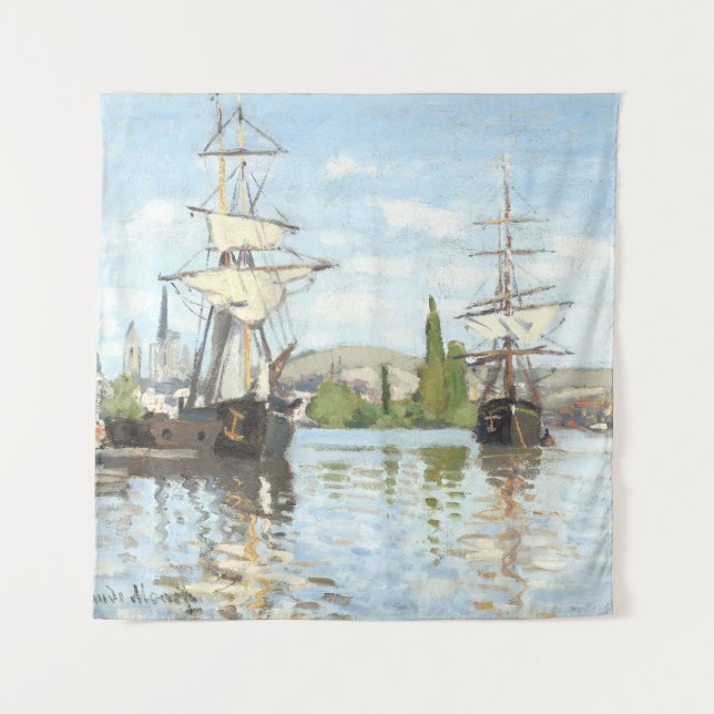 Claude Monet. Schiffe, die auf der Seine in Rouen  Wandteppich (Vorderseite)