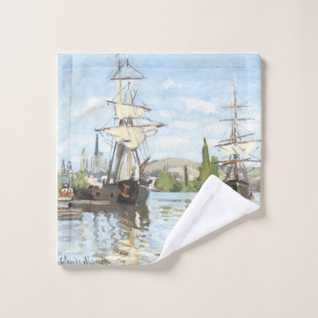 Claude Monet. Schiffe, die auf der Seine in Rouen  Waschlappen (Waschlappen)