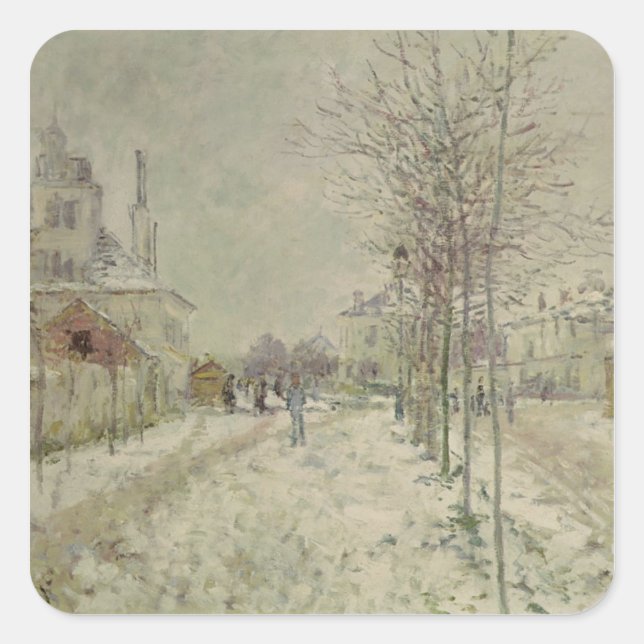 Claude Monet | Schneeeffekt Quadratischer Aufkleber (Vorderseite)