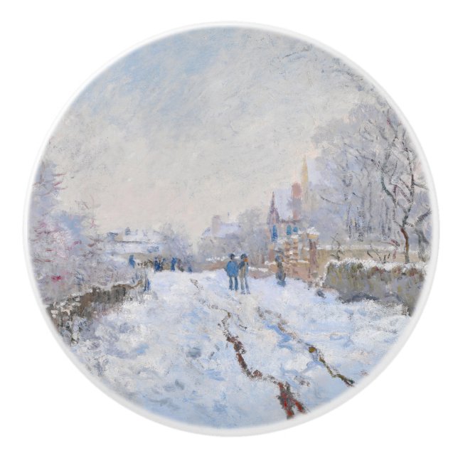 Claude Monet - Schneeszene in Argenteuil Keramikknauf (Vorderseite)
