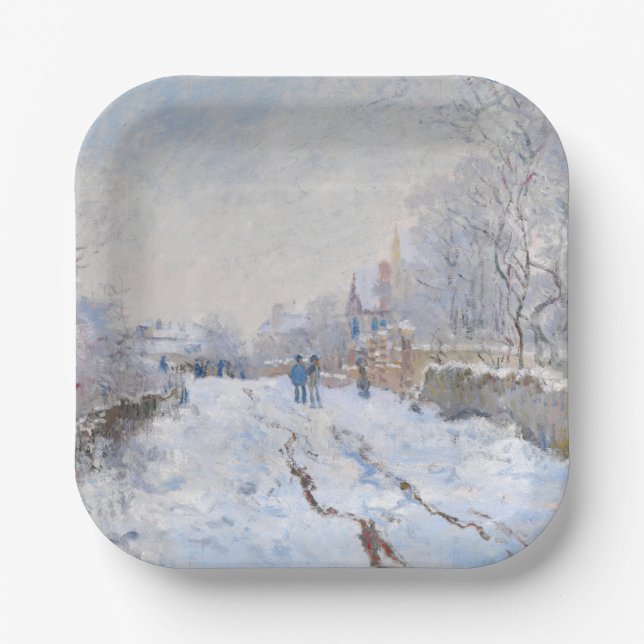 Claude Monet - Schneeszene in Argenteuil Pappteller (Vorderseite)