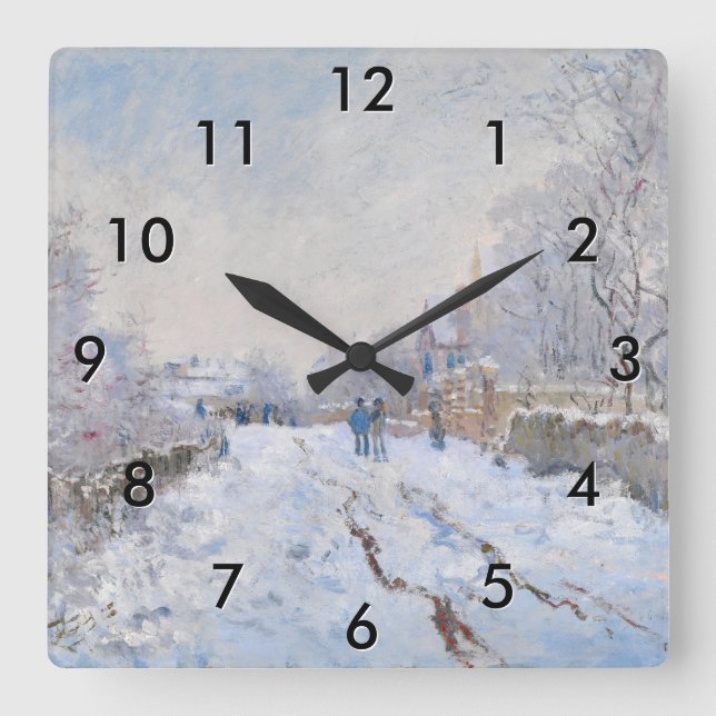 Claude Monet - Schneeszene in Argenteuil Quadratische Wanduhr (Vorderseite)