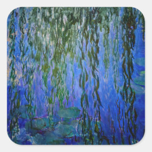 Claude Monet - Seerosen mit Trauerweide Quadratischer Aufkleber