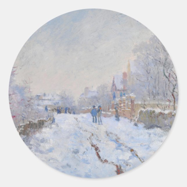 Claude Monet // Snow at Argenteuil Runder Aufkleber (Vorderseite)