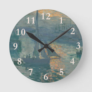 Claude Monet Sonnenaufgang Marine Segelboot Impres Runde Wanduhr