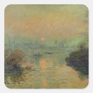 Claude Monet   Sonnenuntergang über der Seine Quadratischer Aufkleber