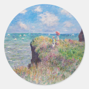 Claude Monet - Spaziergang auf der Klippe in Pourv Runder Aufkleber