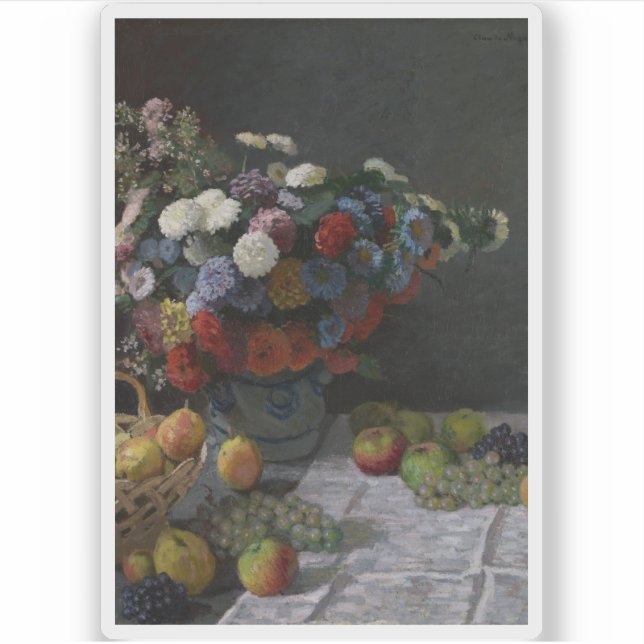 Claude Monet - Stillleben mit Blume und Obst Aufkleber (Vorderseite)