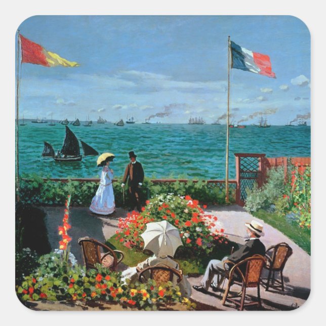 Claude Monet | Terrasse bei Sainte-Adresse, 1867 Quadratischer Aufkleber (Vorderseite)