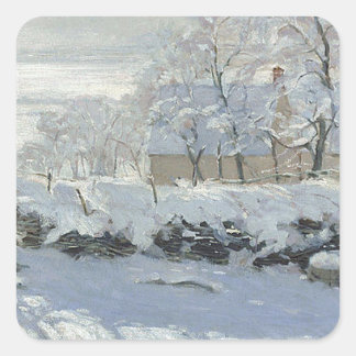 Claude Monet - The Magpie Classic Gemälde Quadratischer Aufkleber